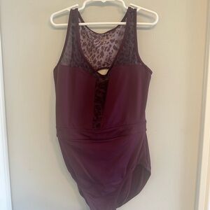 Bloch ballet Deep Purple leotard with Leopard Mesh